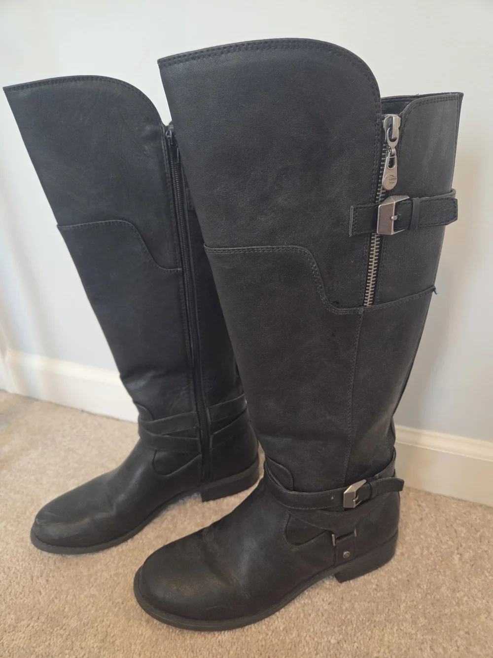 G by Guess Black Tall Riding Boots with Side Zip & Buckle Accents